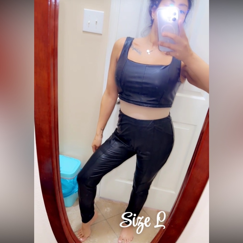 Almost Famous Black Faux Leather Pants & Crop Top Set